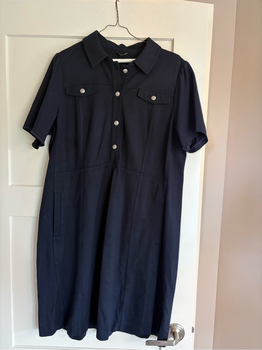 Talbots Classic Navy Shirt Dress with Button Front with Pockets!